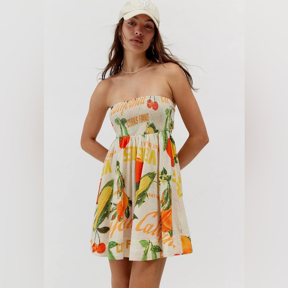 Urban Outfitters Women’s Smocked Mini Dress Multi/ Cream XS NWT